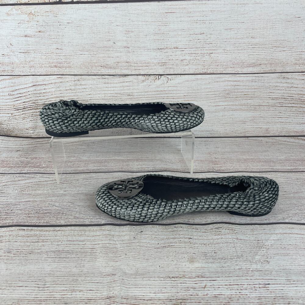 Tory Burch Reva Womens Sz 7M Ballet Flats Black Gray Calf Hair - Picture 2 of 9